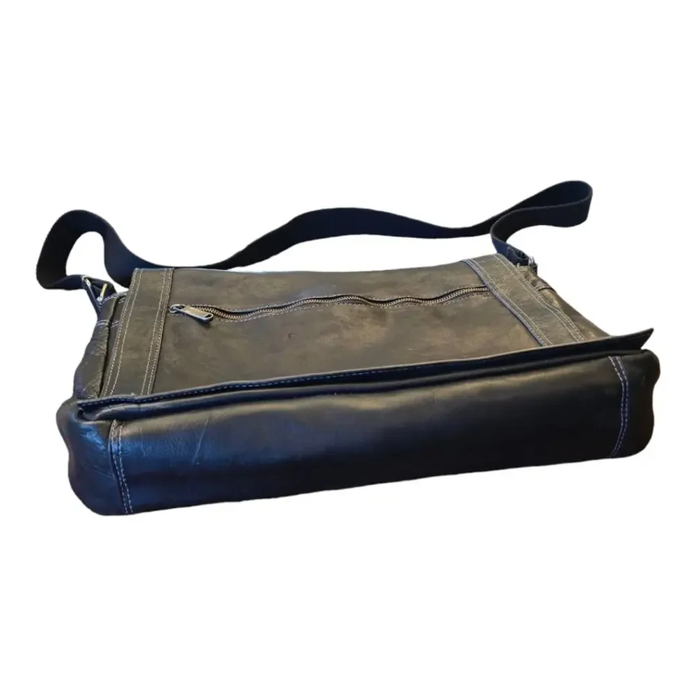 eBags Black Leather Messenger Crossbody‎ Computer Bag